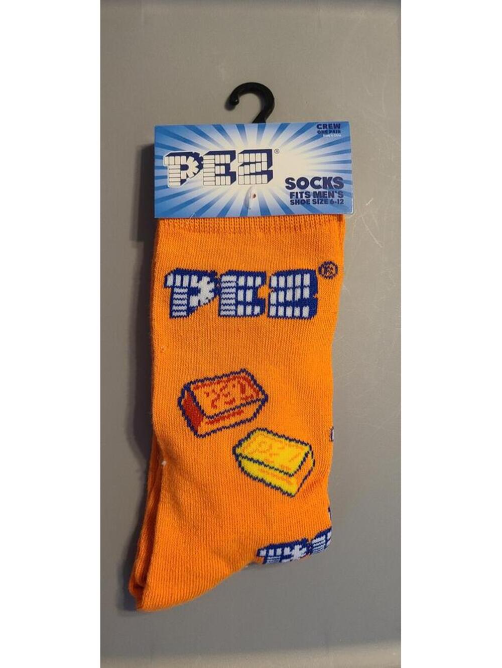 PEZ Crew Socks for Men, Orange with Candy Shoe Size 8-12